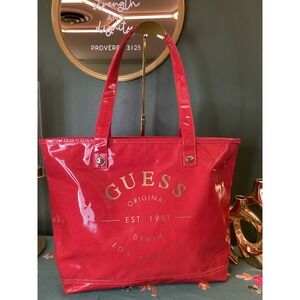 GUESS‎ Denim Los Angeles Red Patent Tote Bag